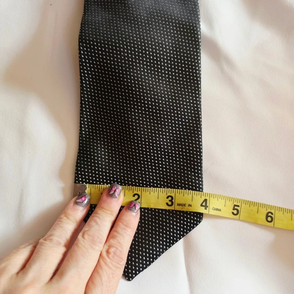 Calvin Klein Necktie Mens OS Black White Micro Dot 100% Silk Made in USA